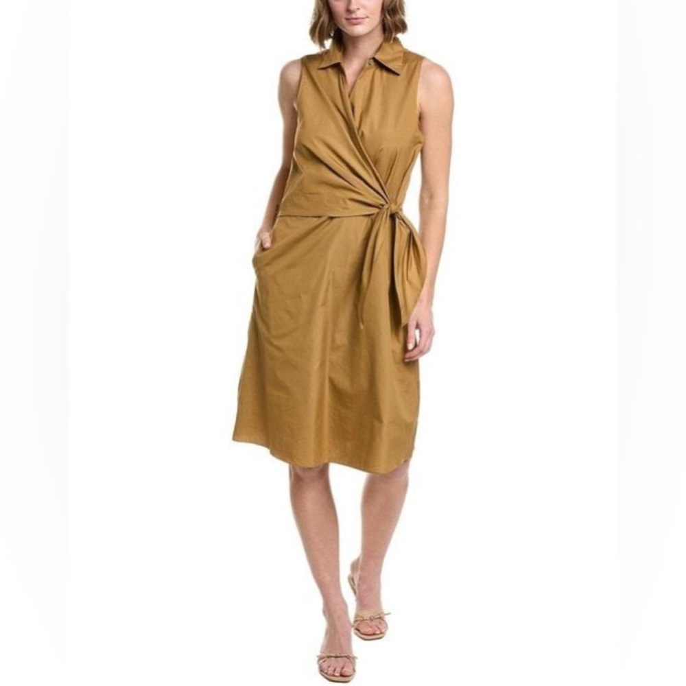 Vince Sleeveless Wrap-Detail Midi Dress in Mustard